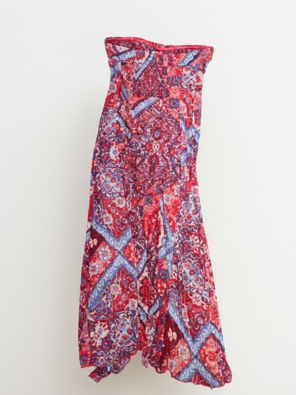 Free People , Vibrant Red And Blue Midi Tunic Top Flowy Handkerchief Size S - Picture 2 of 10